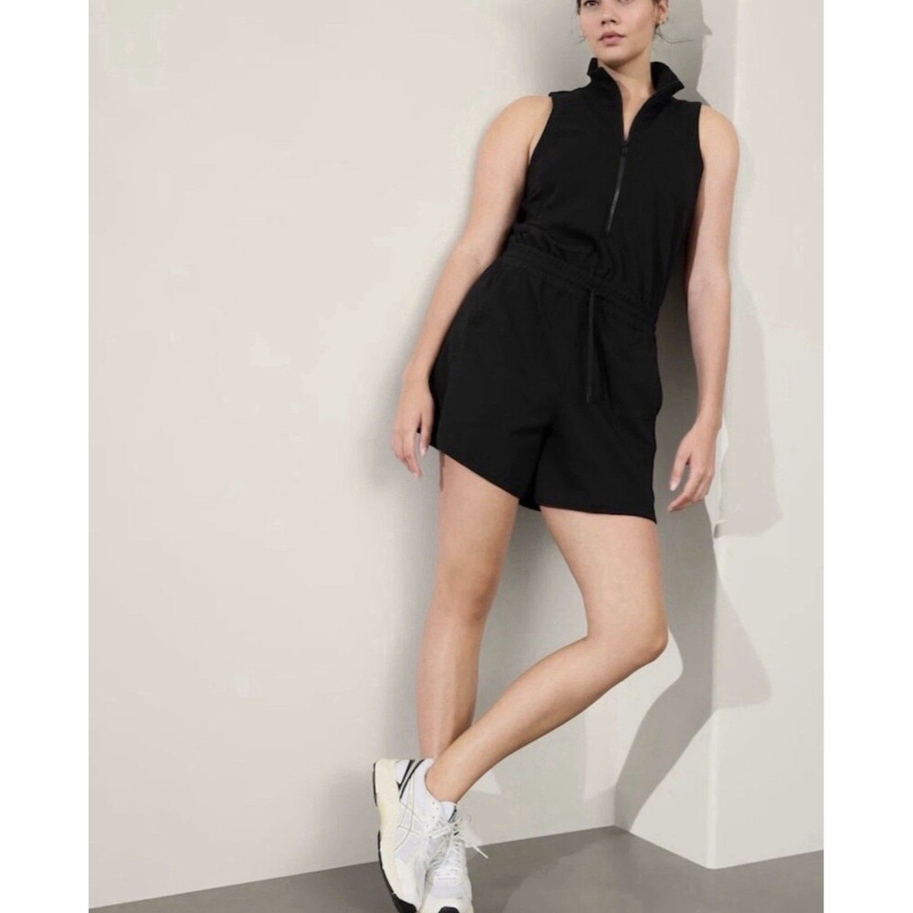 Athleta Women's Retroterry Romper Size Medium Black One Piece Athleisure Sporty